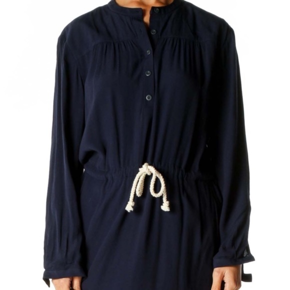 JCrew solid navy blue shift shirt dress with rope tie & elastic waist Sz-XS C19 - Picture 14 of 16